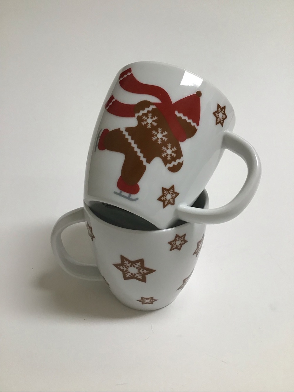 Crate & Barrel Christmas Espresso Mugs SET OF 2 Kids Gingerbread Man Snowflakes